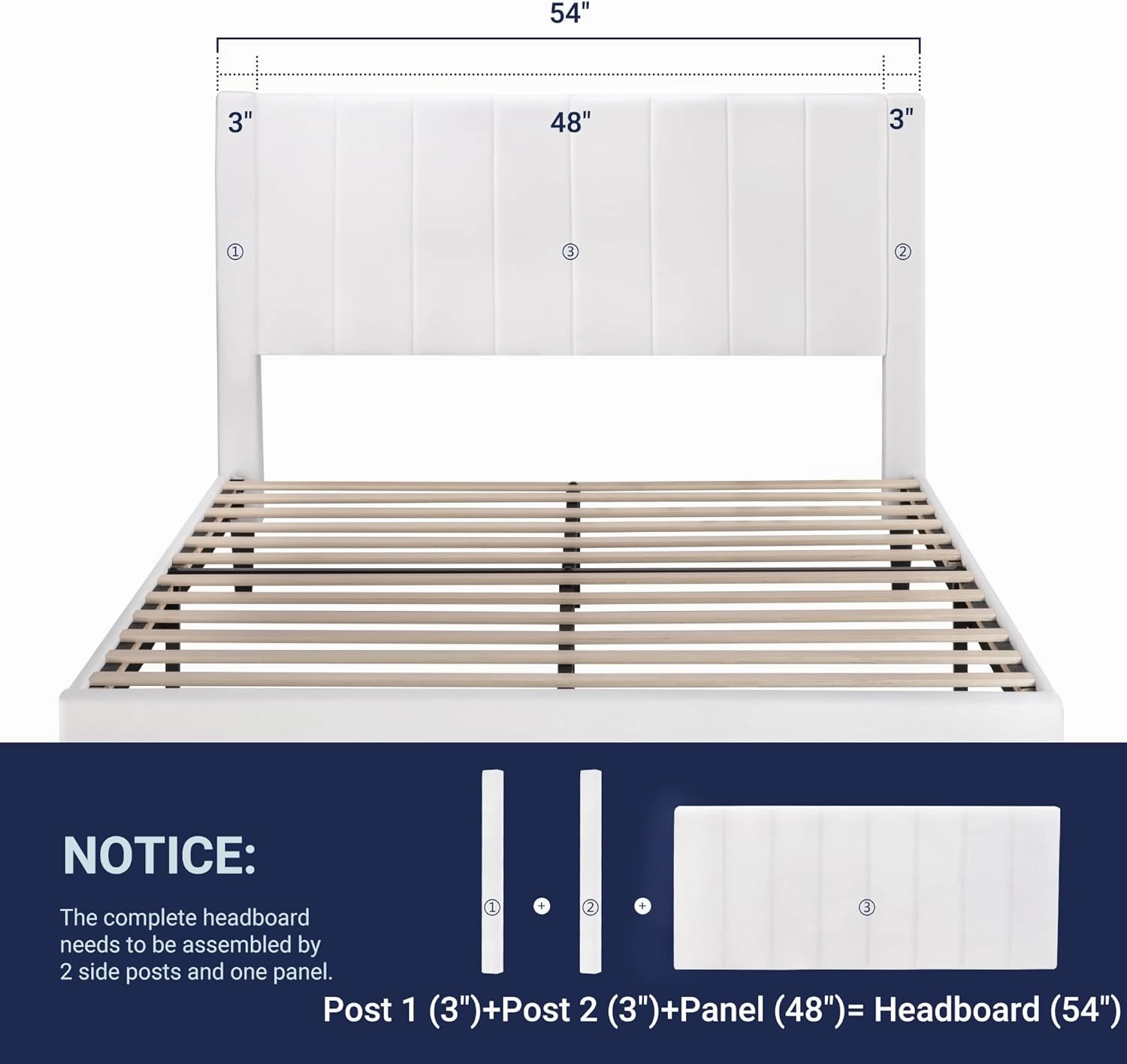 Allewie Full Platform Bed Frame/Velvet Upholstered Bed Frame with Vertical Channel Tufted Headboard/Strong Wooden Slats/Mattress Foundation/Box Spring Optional/Easy Assembly/White