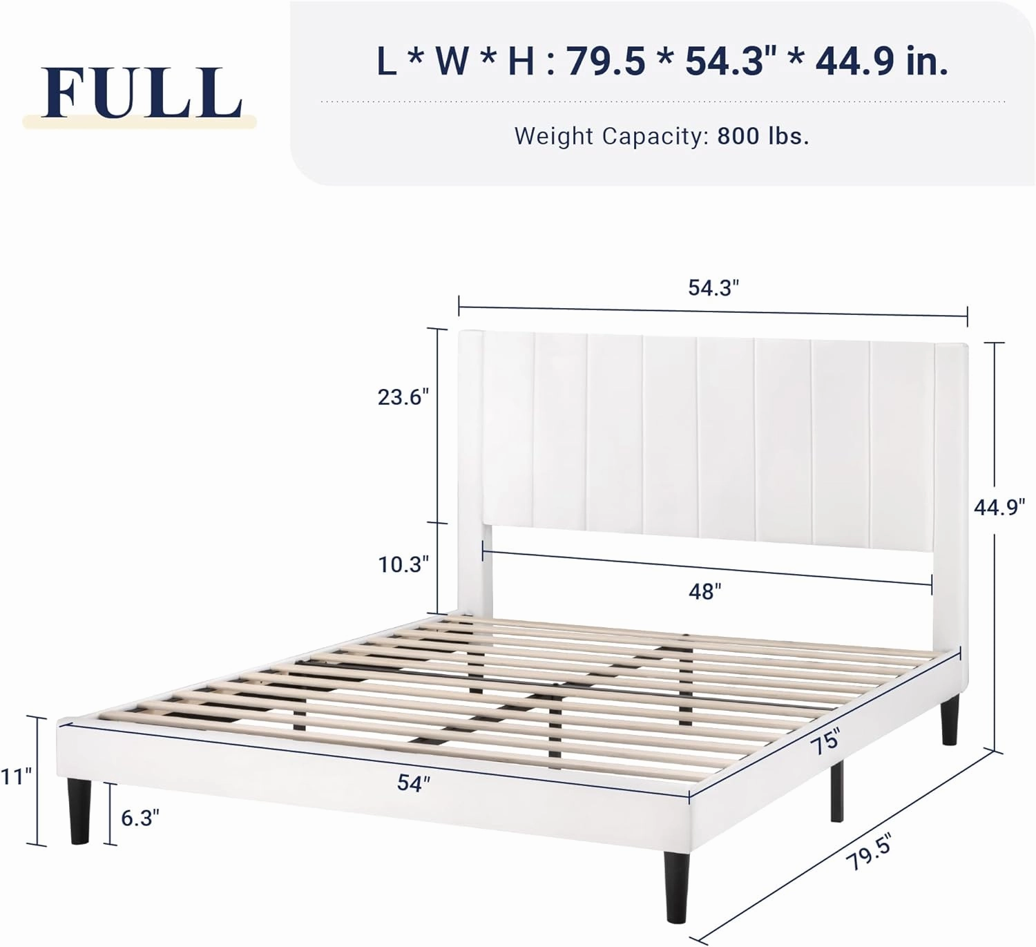 Allewie Full Platform Bed Frame/Velvet Upholstered Bed Frame with Vertical Channel Tufted Headboard/Strong Wooden Slats/Mattress Foundation/Box Spring Optional/Easy Assembly/White