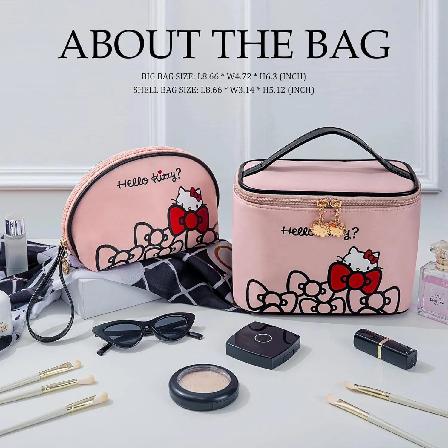 AmBealla Travel Makeup Bag Large Cosmetic Bags with Brush Holder, Pink Waterproof 2PCS Portable Cosmetic Case for Women, Toiletry Storage Bag for Skincare & Beauty Tools for Girls