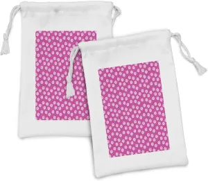 Ambesonne Floral Fabric Pouch Set of 2, Rhythmic Polka Dots and Roses Silhouette Summer Botany in Blush Tones, Small Drawstring Bag for Toiletries Masks and Favors, 9" x 6", Magenta Pale Pink