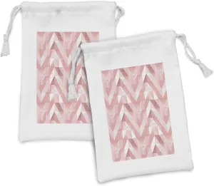 Ambesonne Geometric Fabric Pouch Set of 2, Modern Feminine Pattern with Various Ornaments Marble Pastel Print, Small Drawstring Bag for Toiletries Masks and Favors, 9" x 6", Pale Pink Rose and Blush