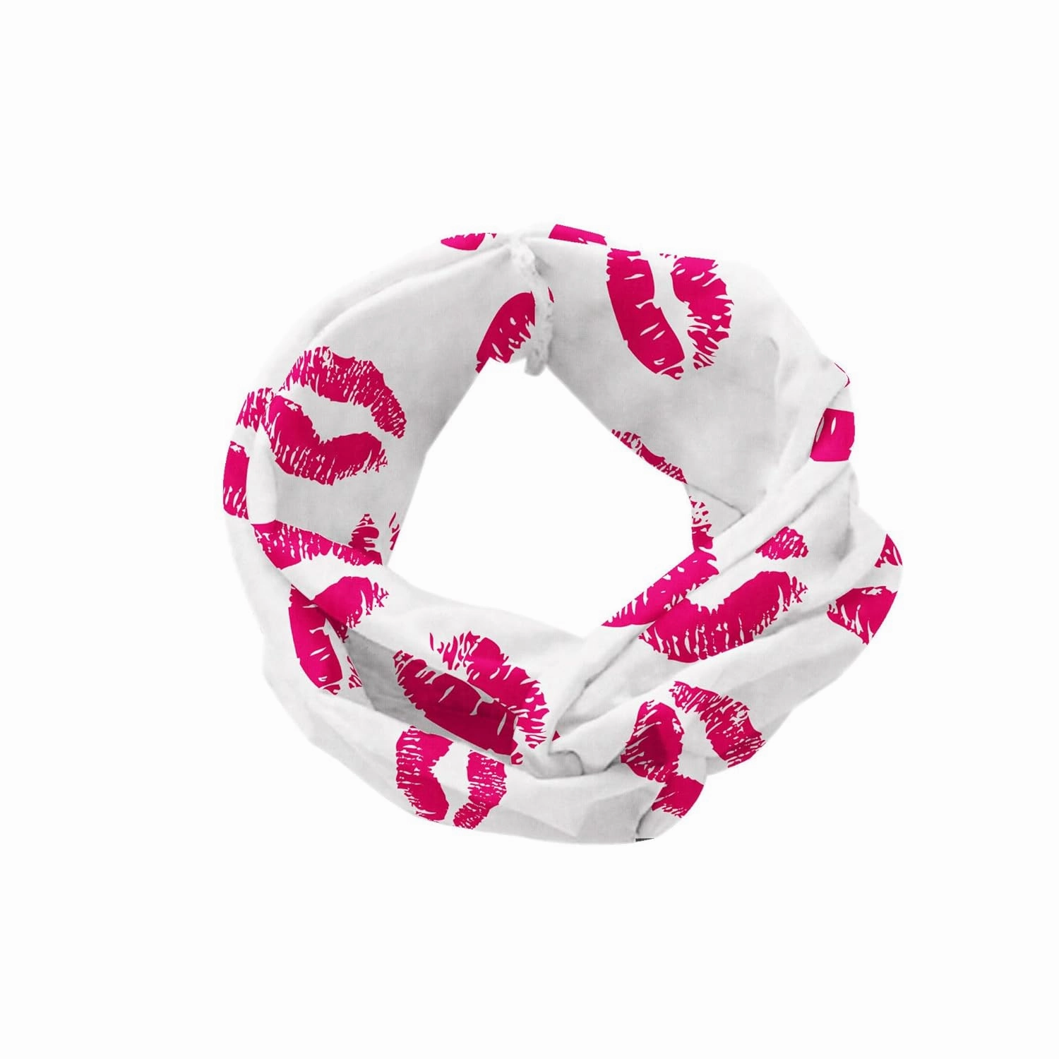 Ambesonne Kiss Headband Set of 2, Vibrant Colored Lipstick Kiss Print Smooch Abstract Hot Pink Grungy Look Feminine, Knotted Elastic Hair Band Accessory for Women Everyday Use, M-L, Fuchsia White