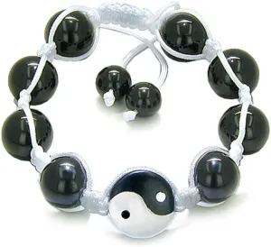 Amulet Yin Yang Balance Powers White Quartz Black Agate Gemstones Lucky Charm