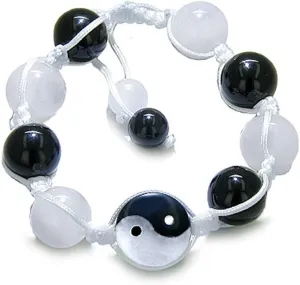 Amulet Yin Yang Balance Powers White Quartz Black Agate Gemstones Positive Bracelet