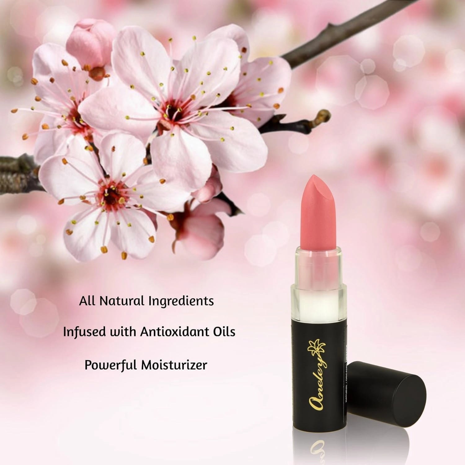 Aneley Cosmetics Vegan Lipstick Organic Natural Gluten Free Cruelty Free Moisturizing Nourishing balm Mineral Based lipstick Infused With Powerful Antioxidant Oils vibrant shades (Precious Pink)