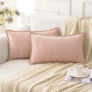 ANRODUO Pack of 2 Blush Pink Chenille Throw Pillow Covers 12x20 Inch Farmhouse Decorative Pillow Covers with Stitched Edge Soft Throw Pillows for Couch Sofa Bed and Living Room Spring Boho Home Decor
