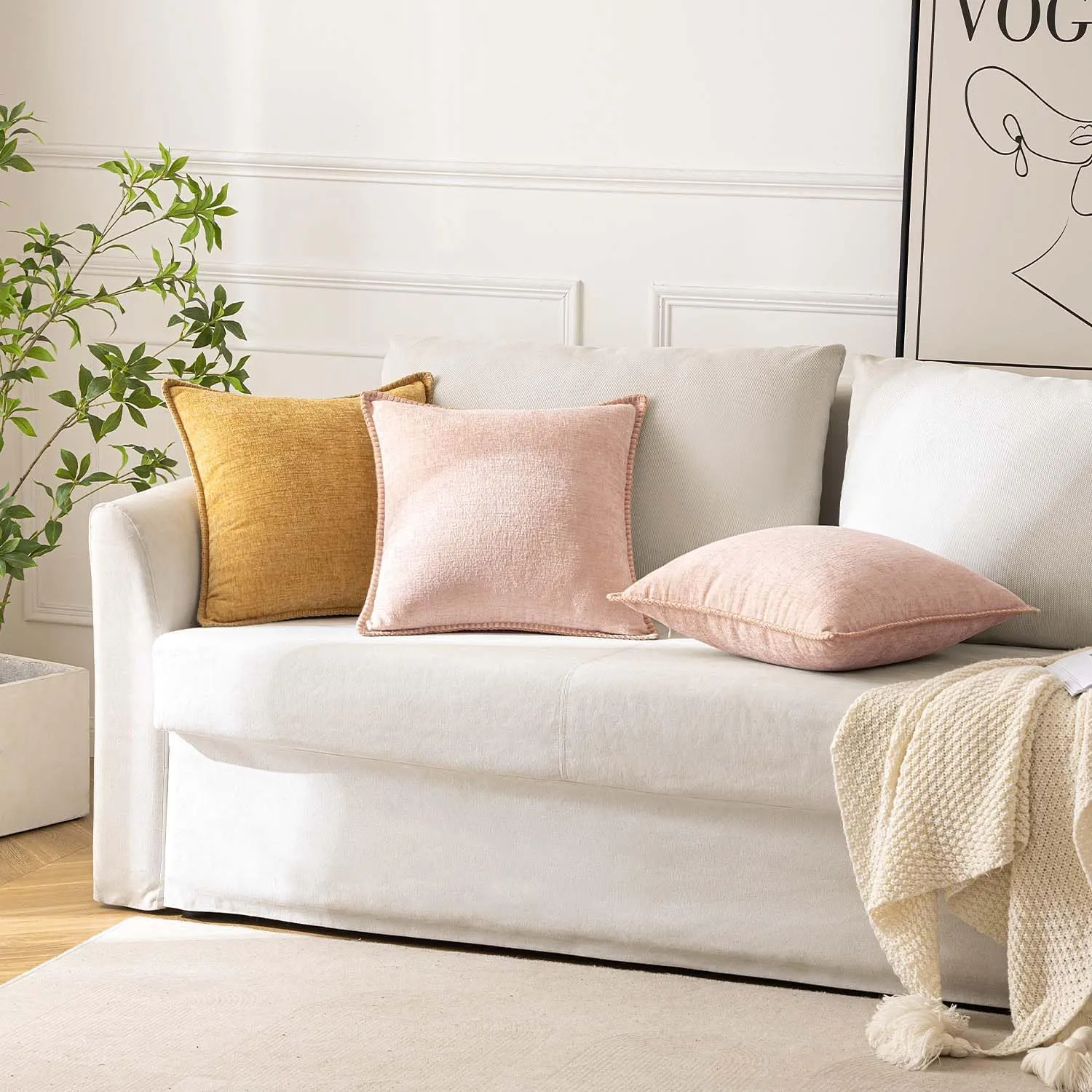 ANRODUO Pack of 2 Blush Pink Chenille Throw Pillow Covers 12x20 Inch Farmhouse Decorative Pillow Covers with Stitched Edge Soft Throw Pillows for Couch Sofa Bed and Living Room Spring Boho Home Decor