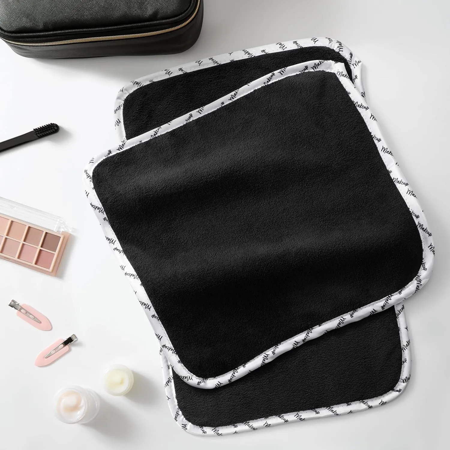 Arkwright Makeup Remover Wash Cloth - Pack of 6 - Ultra Soft & Gentle Microfiber Coral Fleece Small Fingertip Towels, Powder Room & Guest Bathroom Essentials for Hosts, 11 x 17 in, Black/White