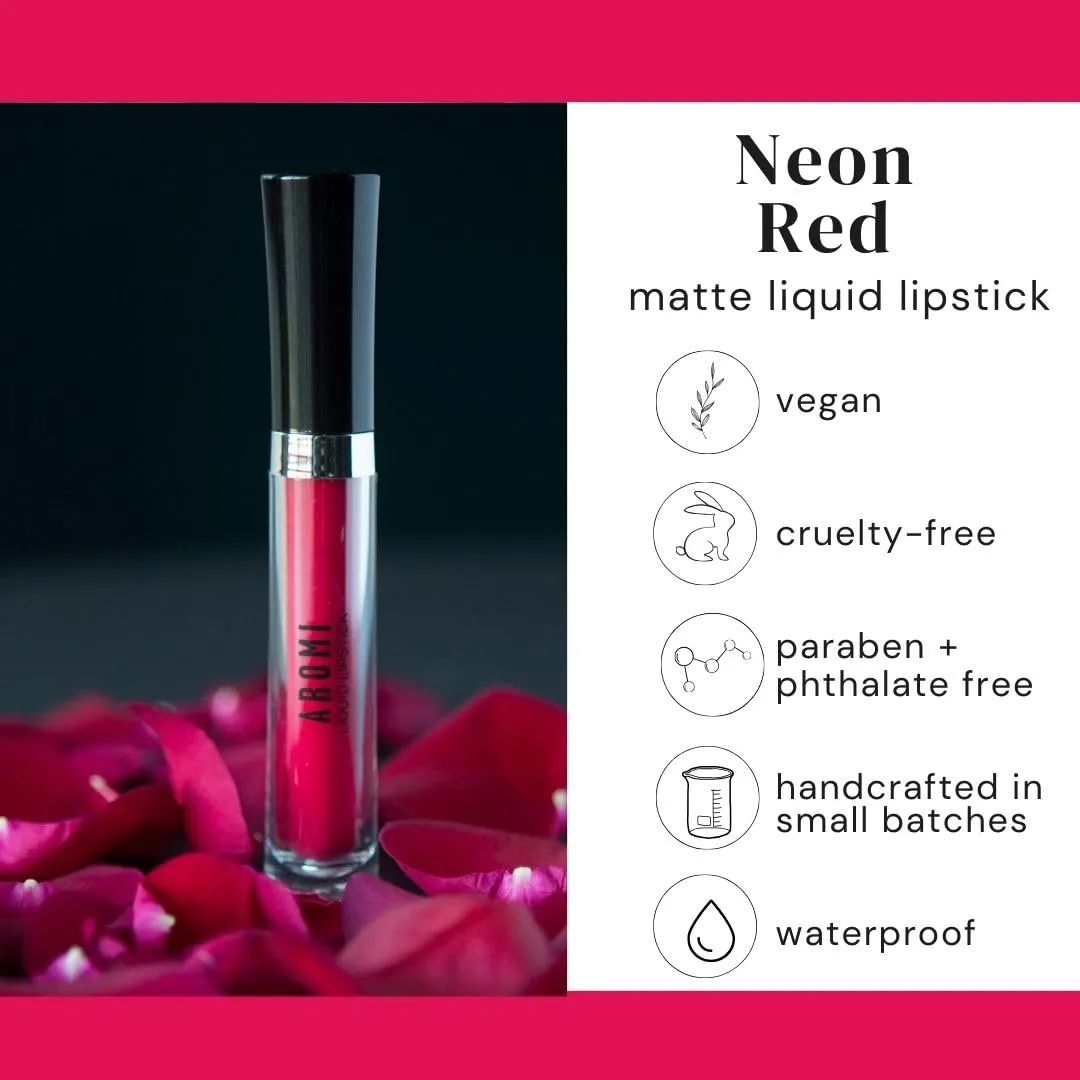 Aromi Magenta Red Matte Liquid Lipstick | Long-lasting, Bright Lip Color for Women, Vegan, Waterproof, Gluten Free (Neon Red)