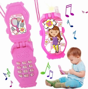 ArtCreativity Pretend Play Flip Cell Phones for Kids, Toddlers - 6 Pack, Cellphone Toy with Songs, Ringtones, Funny Messages and LEDs, Birthday Party Favors and Gifts for Girls - Pink and White