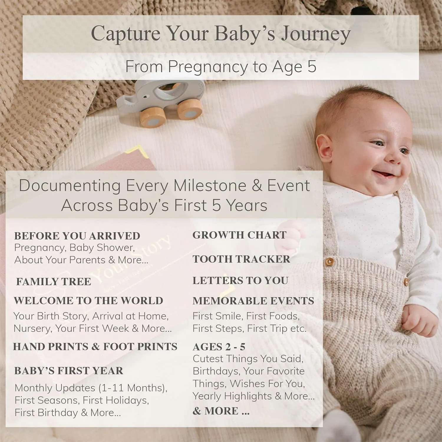 Baby Book Keepsake Boy or Girl Timeless Baby Memory Book First 5 Years for Baby Shower Gender Neutral Baby Scrapbook New Mom Gift Baby Journal from Birth to Age 5 Milestone Book Blush Pink