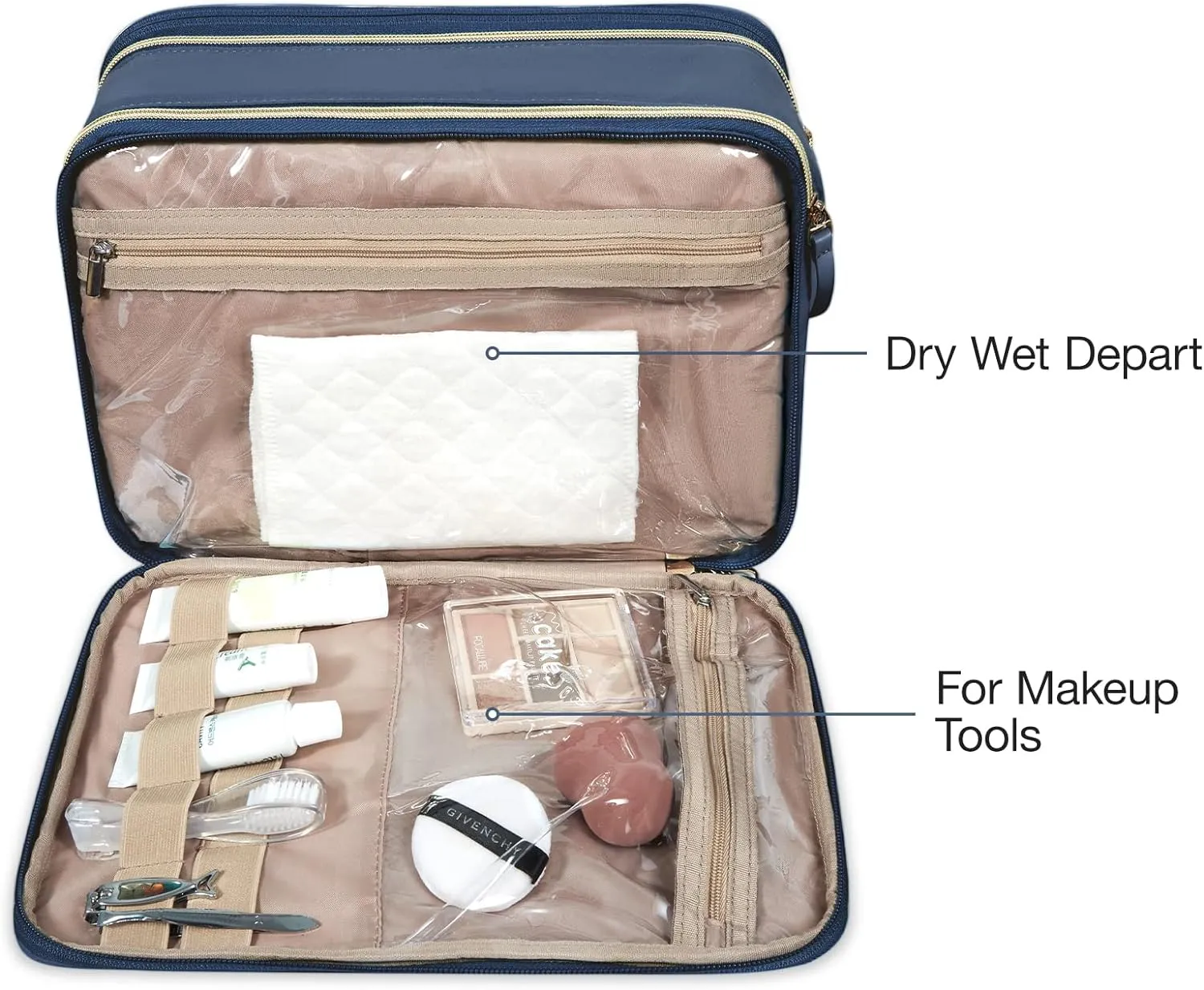 BAGSMART Toiletry Bag for Women, Large Toiletry Bag Water-resistant Makeup Cosmetic Organizer Bag for Accessories, Shampoo, Full Sized Container, Toiletries (Medium, Navy Blue)