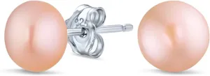 Basic Simple Bead Ball Freshwater Cultured Pearl Stud Earrings For Women For Teen .925 Sterling Silver 7MM More Colors
