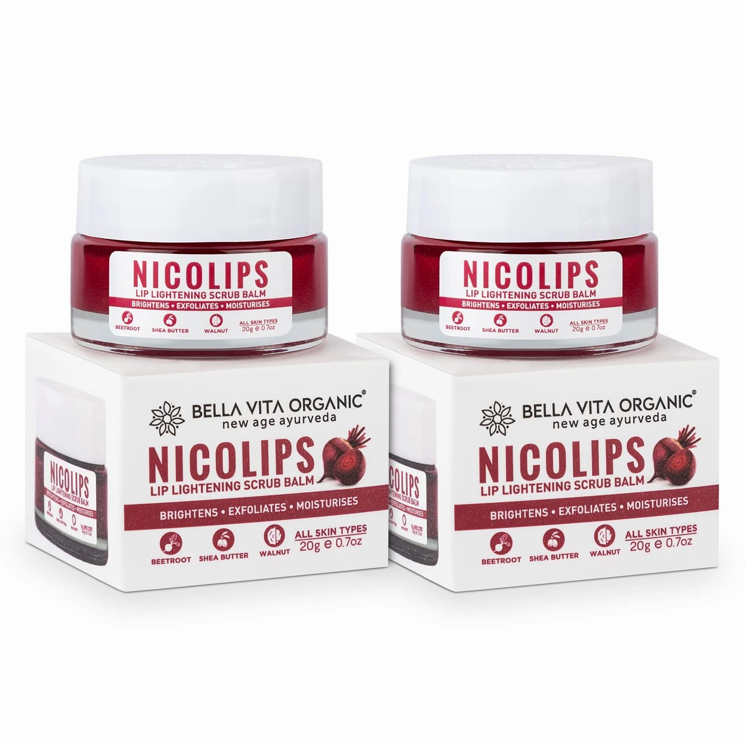 Be.lla Vita Organic NicoLips (Pack of 2) Lip Scrub Balm for Dark Lips Anti Pigmentation, Dry, Chapped, Smoking, Lipstick Stains Removal Lipcare for Men & Women 20g