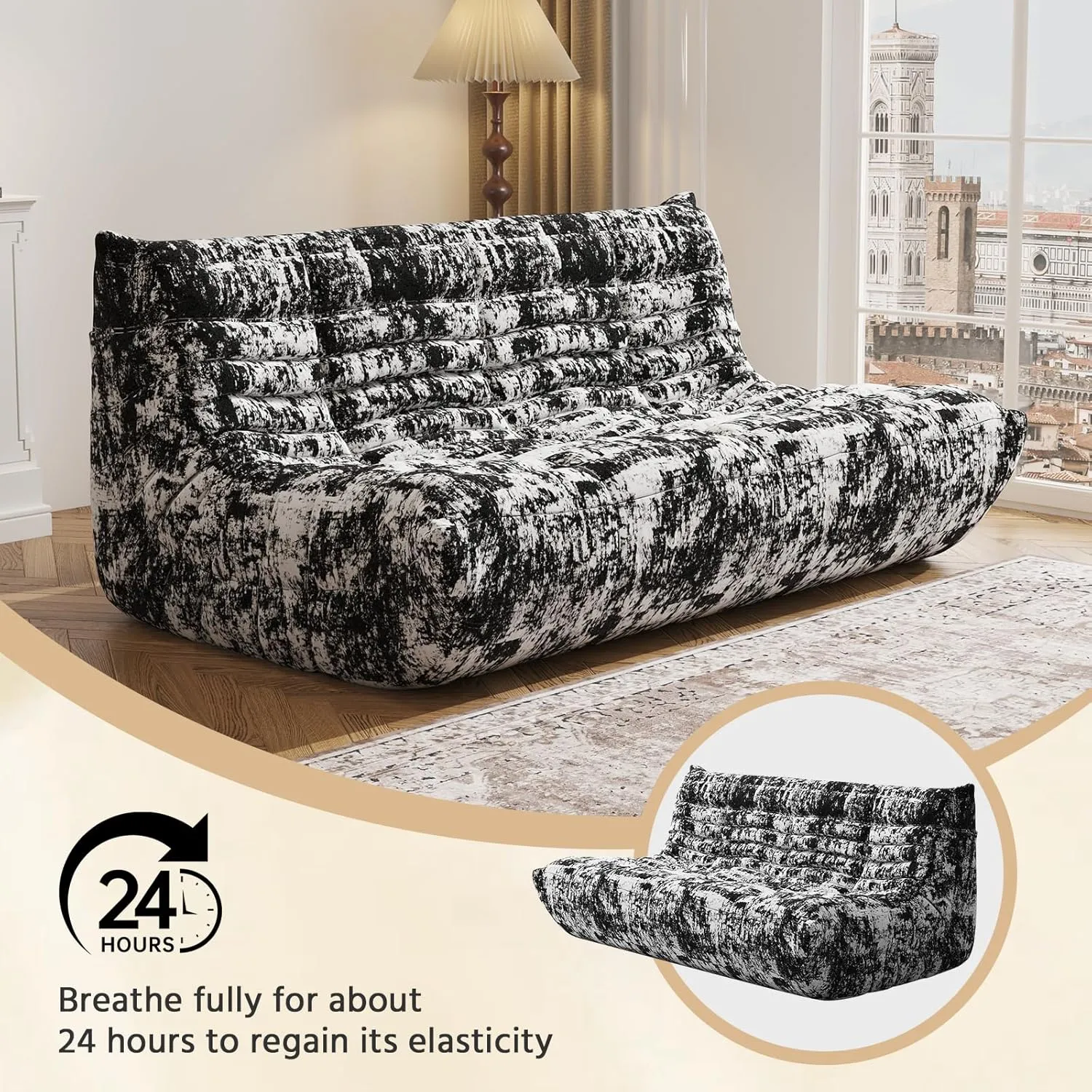 Bean Bag Chair, Fireside Chair, Large Bean Bag Chair for Adults, Bean Bag Chairs for Teens with High-Resilience Foam, Non-Slip Base Floor Lounge Sofa,Living Room (Cross White-black, 3-Seater)
