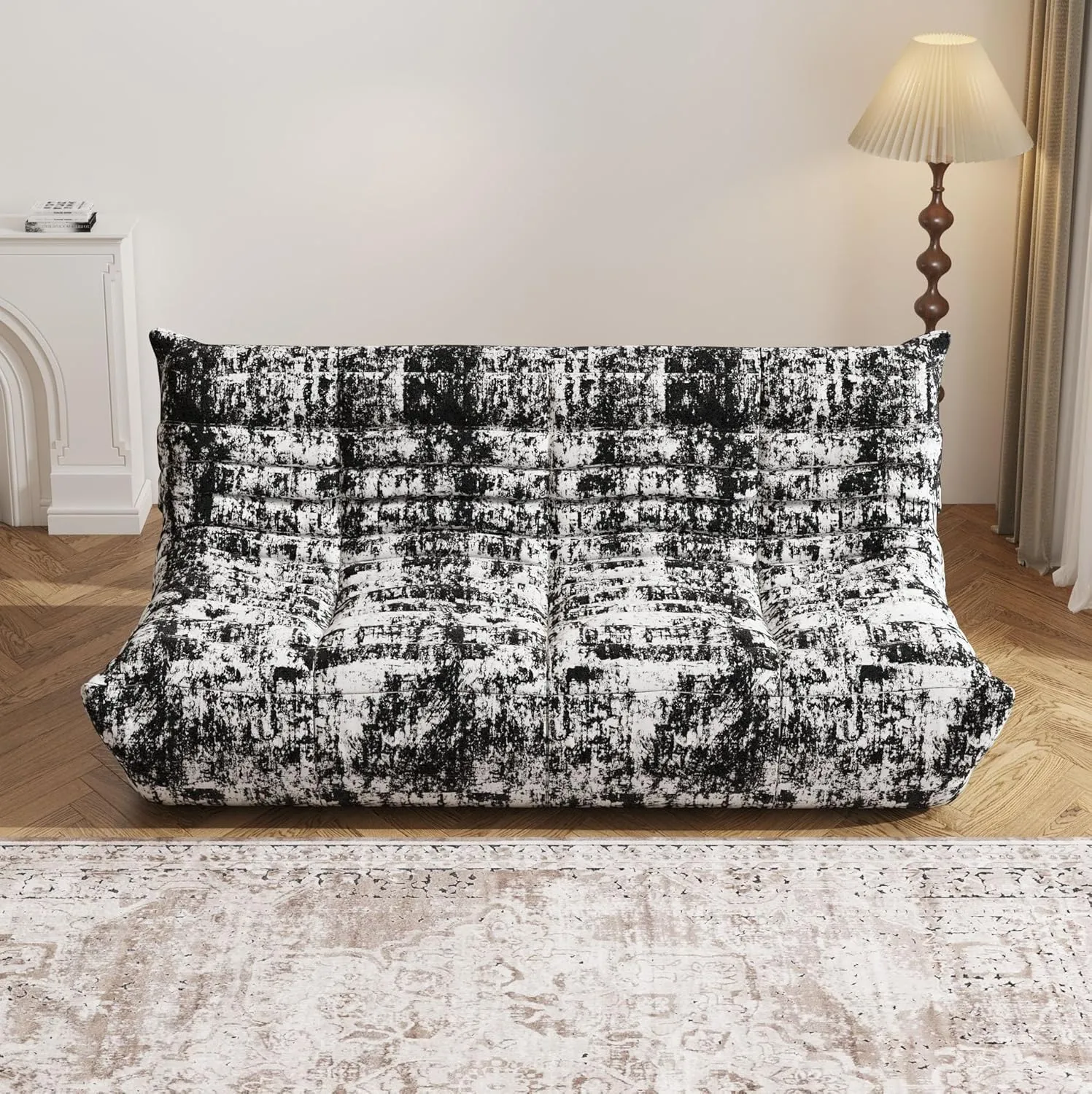 Bean Bag Chair, Fireside Chair, Large Bean Bag Chair for Adults, Bean Bag Chairs for Teens with High-Resilience Foam, Non-Slip Base Floor Lounge Sofa,Living Room (Cross White-black, 3-Seater)