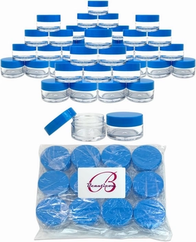 Beauticom 120 Pieces 20G/20ML Round Clear Jars with Blue Lids for Make Up Powder, Eyeshadow Pigments, Lotion, Creams, Lip Balm, Lip Gloss, Samples - BPA Free