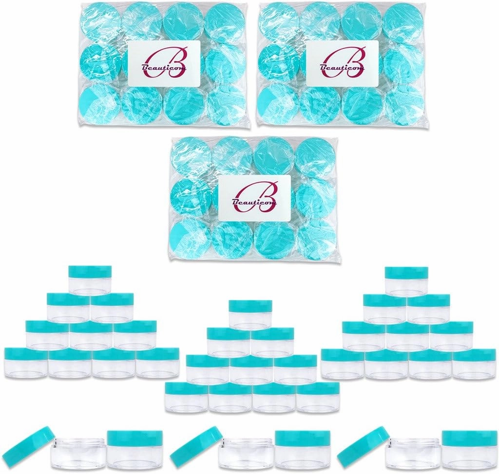 Beauticom 36 Pieces 20G/20ML Round Clear Jars with Sky Blue Teal Lids for Make Up Powder, Eyeshadow Pigments, Lotion, Creams, Lip Balm, Lip Gloss, Samples - BPA Free