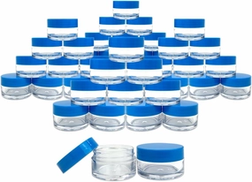Beauticom 600 Pieces 20G/20ML Round Clear Jars with Blue Lids for Make Up Powder, Eyeshadow Pigments, Lotion, Creams, Lip Balm, Lip Gloss, Samples - BPA Free