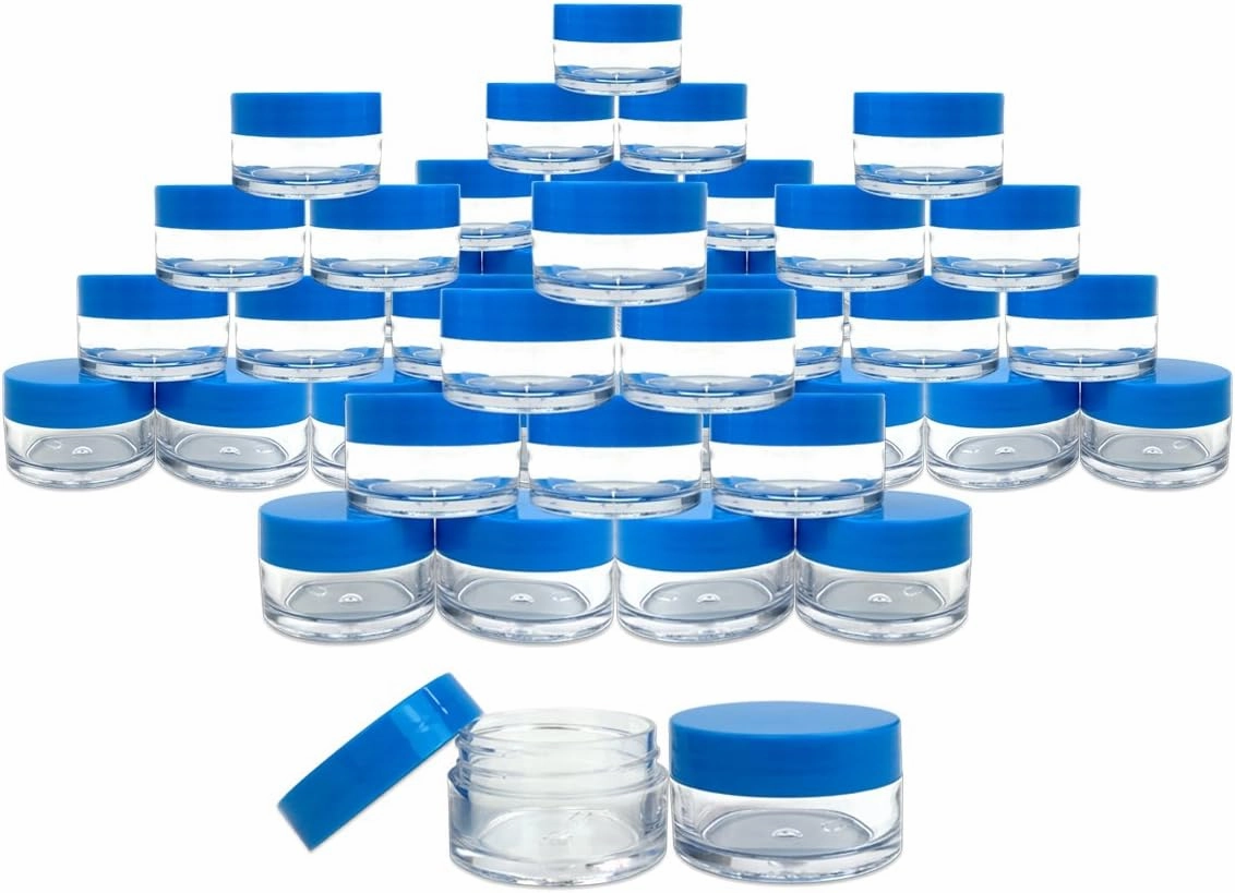 Beauticom 600 Pieces 20G/20ML Round Clear Jars with Blue Lids for Make Up Powder, Eyeshadow Pigments, Lotion, Creams, Lip Balm, Lip Gloss, Samples - BPA Free