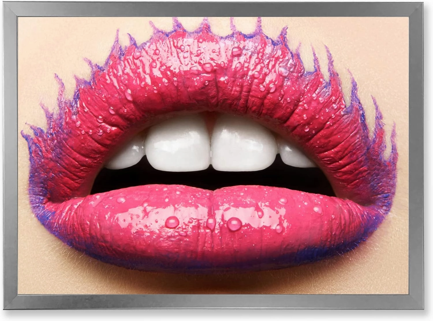 Beautiful Female Lips With Pink Lipstick Modern Framed Wall Art
