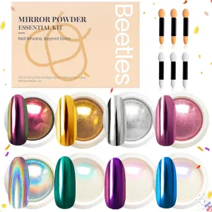 Beetles Gel Nail Polish Kit with U V Light Chrome Nail Powder Mirror Effect Holographic Aurora Iridescent Pearlescent Manicure Glitter Red Classic Blue Gel Nail kit