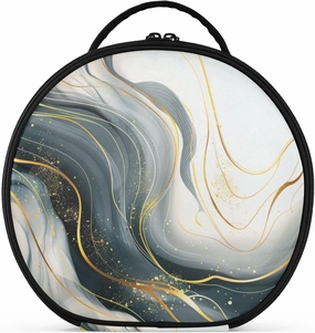 Blue Golden Lines Marble Travel Bag with Compartments & Handle Large Case Cosmetic Makeup Bag with adjustable dividers 11 IN
