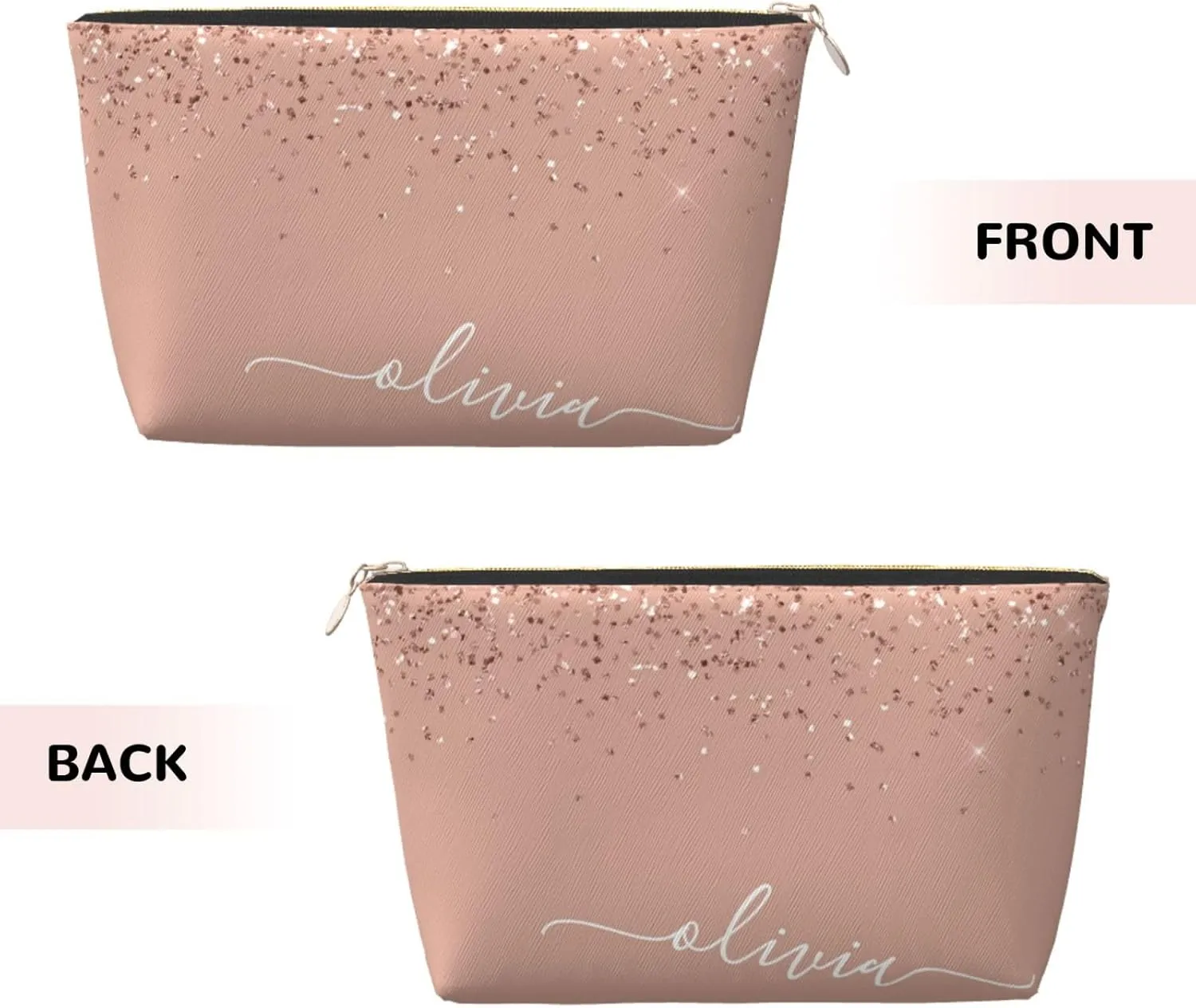 Blush Pink Rose Gold Glitter Cosmetic Bag Travel Makeup Bag Organizer Toiletry Bag with Zipper Storage Pouch Coin Purse Brushes for Women Girls Gifts