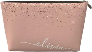Blush Pink Rose Gold Glitter Cosmetic Bag Travel Makeup Bag Organizer Toiletry Bag with Zipper Storage Pouch Coin Purse Brushes for Women Girls Gifts