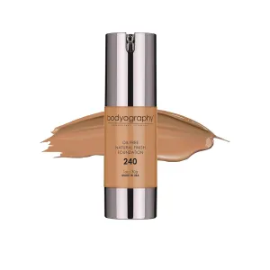 Bodyography Natural Finish Foundation - Oil-Free Anti-Aging Salon Natural Finish w/Vitamin E, C, Antioxidants (Dark #240 (Warm Undertone))