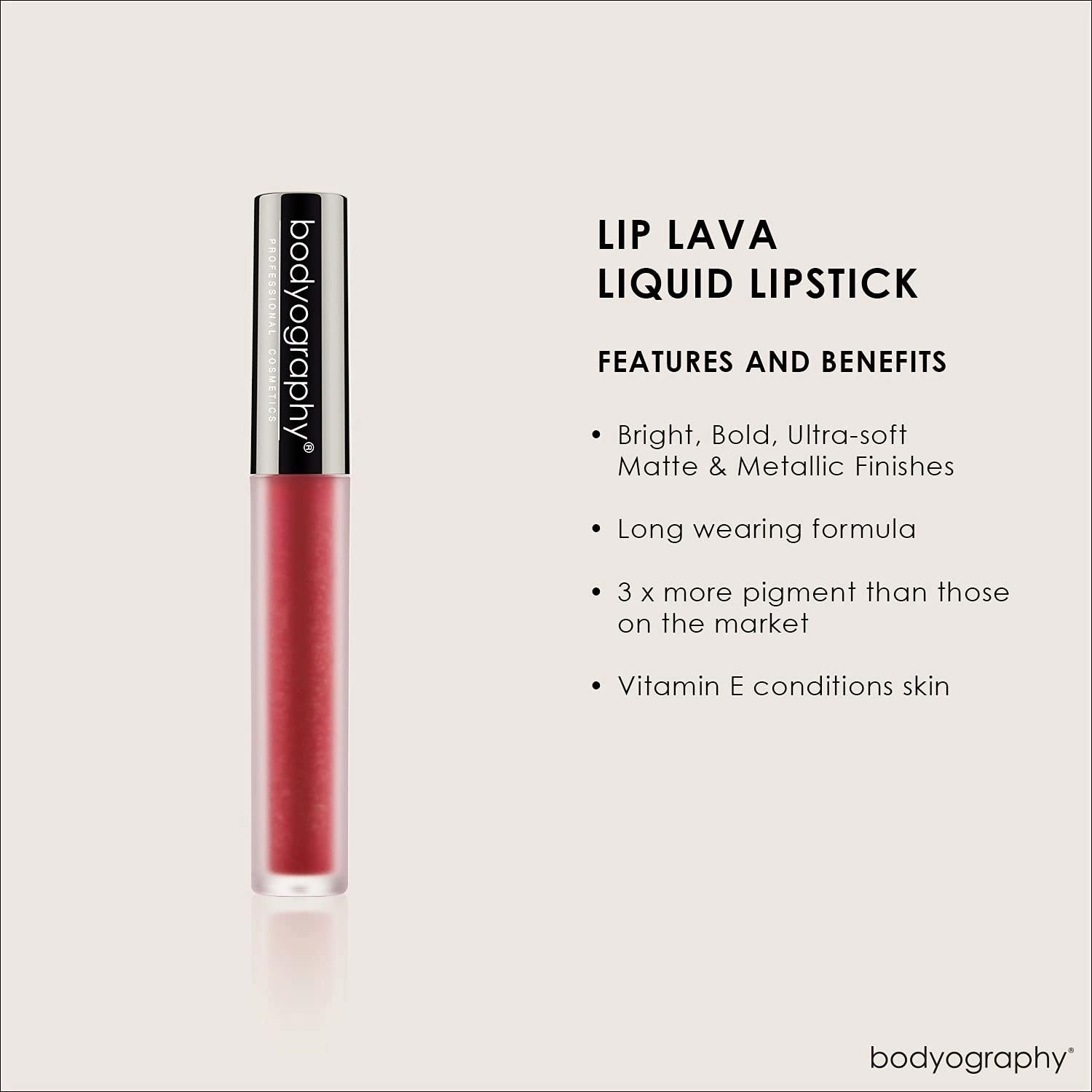Bodyography Matte Lip Lava Liquid Lipstick (Strawberry Moon): Metallic Red Salon Makeup Long-Wearing Lipstick with Soft Opaque Finish | Vegan, Gluten-Free, Cruelty-Free, Paraben-Free