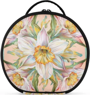 Boho Style Flower Floral Bright Yellow Makeup Bags with Compartments & Handle Essentials Large Capacity Travel Cosmetic Bag with adjustable dividers 11 IN