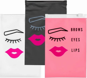 BRAWNA 60 Pack PMU Brows Eyes Lips Aftercare Bags - Eyebrow Aftercare Bags - Microblading Aftercare bags - PMU Kit - Pink, Frostd, Black