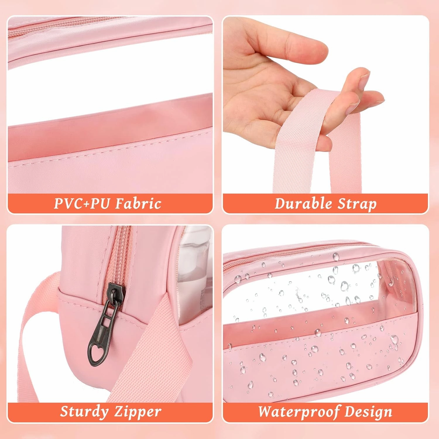 Buryeah 12 Pieces Toiletry Bag for Women Men Translucent Small Travel Makeup Pouch Portable Waterproof Organizer Set for Accessories Toiletries(Pink)