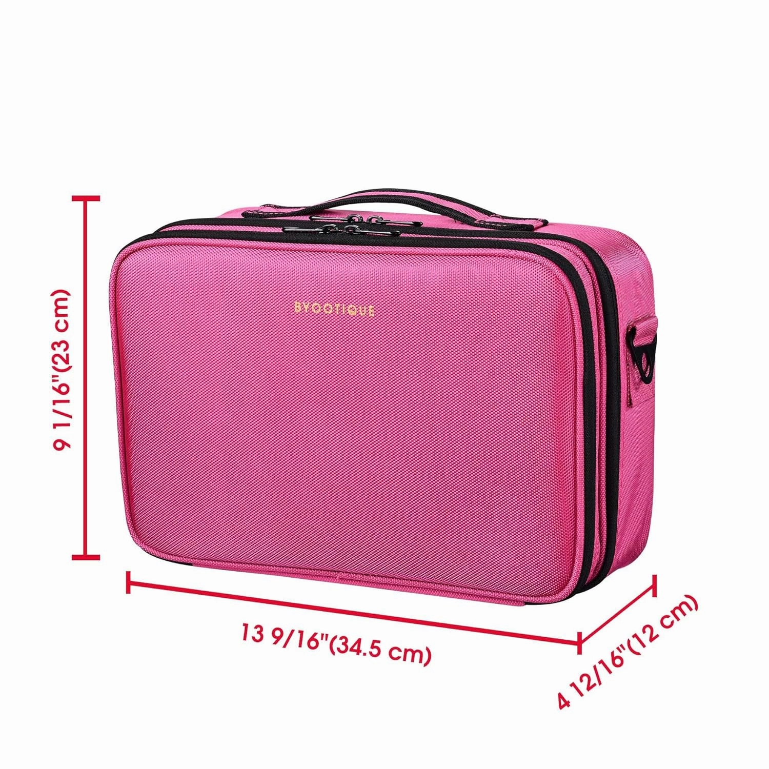 BYOOTIQUE Travel Makeup Bag Makeup Train Cases 13" Professional Lipstick Cosmetic Organizer Bag Storage Backpack with Shoulder Strap Adjustable Dividers for Makeup Brushes Accessories, Hot Pink