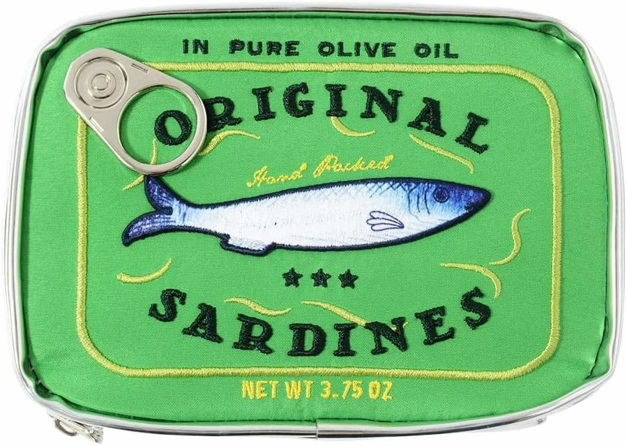 Canned Sardines Makeup Bag, Creative Cute Makeup Bags, Cosmetic Canned Fish Toiletry Bag (Green)