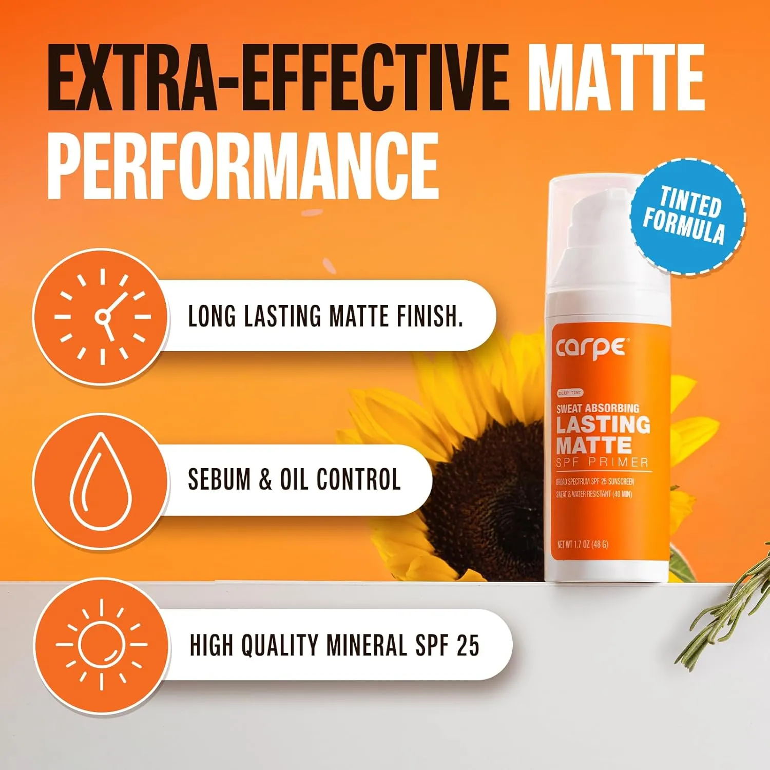 Carpe Primer Face Makeup Base ~New~ Zinc Mineral Sunscreen Face SPF 25 (Deep Tint Primer) Lasting Matte Primer For Oily Skin And Tinted Sunscreen