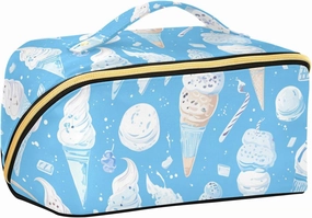 Cartoon Ice Cream Electric Blue Designed Travel Bag with dividers Zipper Cosmetic Bags With Zipper with Compartments & Handle