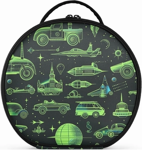 Cartoon Motor Engineering Vehicles Design Neon Green Makeup Bags Travel-Size Accessories Large Makeup Bag With Handle with adjustable dividers 11 IN