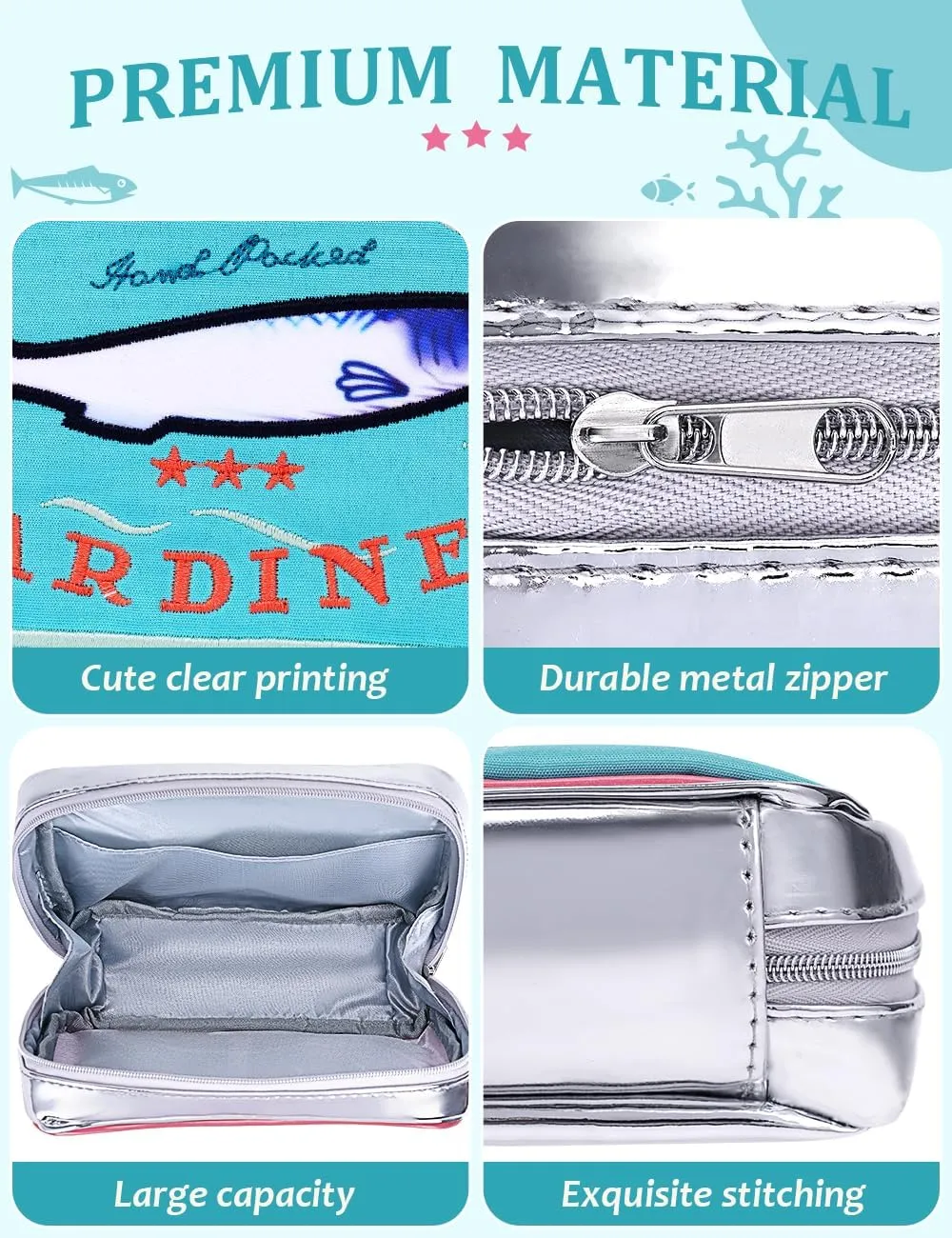 Cessfle Canned Sardines Makeup Bag, Funny Sardine Tin Fish Cosmetic Bag, Creative Cute Makeup Bag Kawaii Pencil Case Pouch, Coquette Make up Pouch for Women…, 6.1*4.3*4.5inch, Blue mix Pink