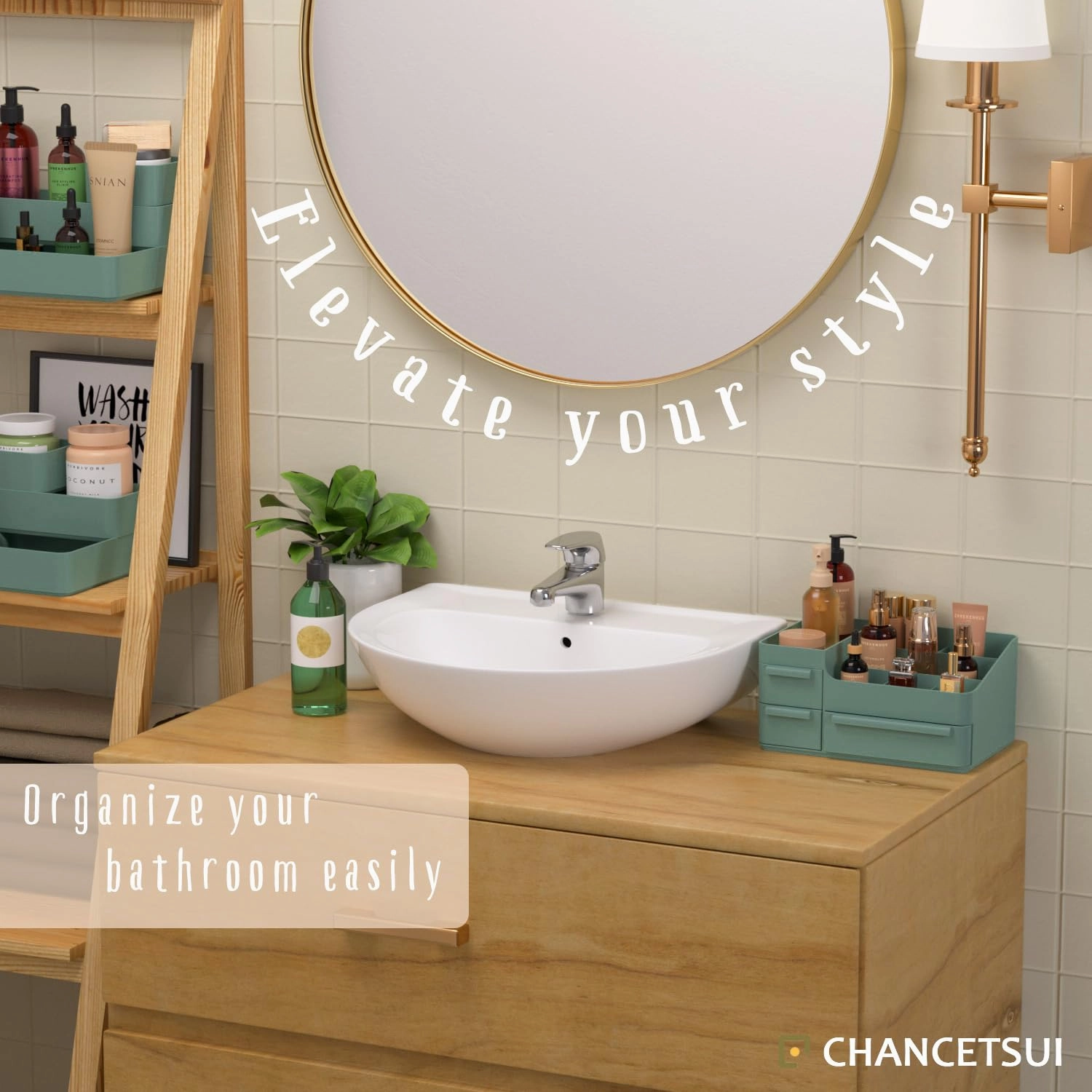 CHANCETSUI Makeup Organizer With Drawer For Vanity: Cosmetics Organizers Storage - Holder For Lipstick Nail Polish Eyeshadow Brush