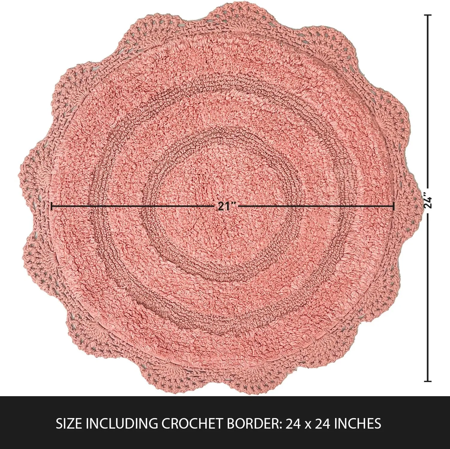 Chardin home Blush Pink Crochet Bathrug,100% Cotton Round bathmat with artisanally Handcrafted Crochet Border, 24 Inch Diameter, Perfect for Half Baths, Powder Rooms, bathrooms
