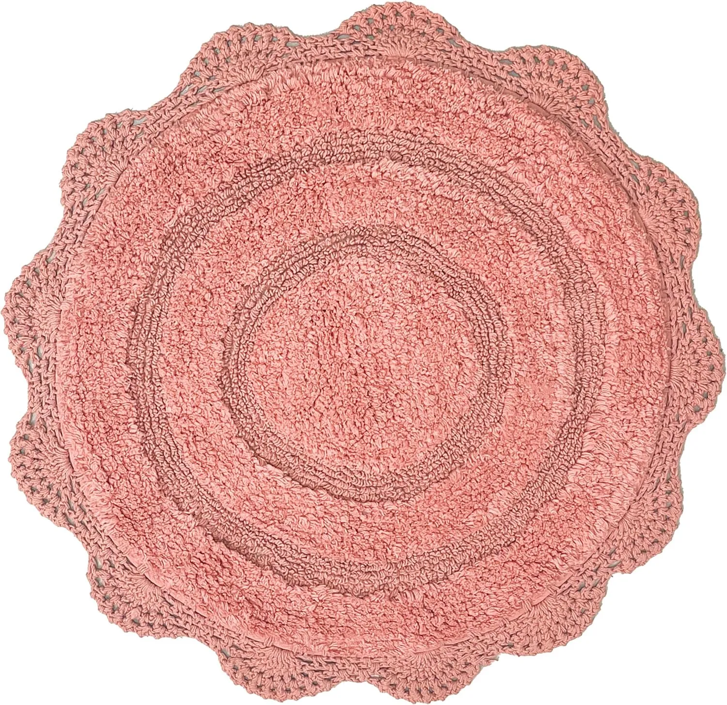 Chardin home Blush Pink Crochet Bathrug,100% Cotton Round bathmat with artisanally Handcrafted Crochet Border, 24 Inch Diameter, Perfect for Half Baths, Powder Rooms, bathrooms