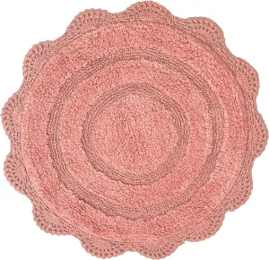 Chardin home Blush Pink Crochet Bathrug,100% Cotton Round bathmat with artisanally Handcrafted Crochet Border, 24 Inch Diameter, Perfect for Half Baths, Powder Rooms, bathrooms
