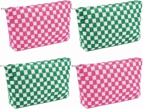 Checkered Makeup Bags 4 Piec Pink Green Large Capacity Travel Toiletry Bags Organizer Cute Cosmetic Bag for Women Aesthetic Accessories Storage Makeup Brushes Ideal for Travel