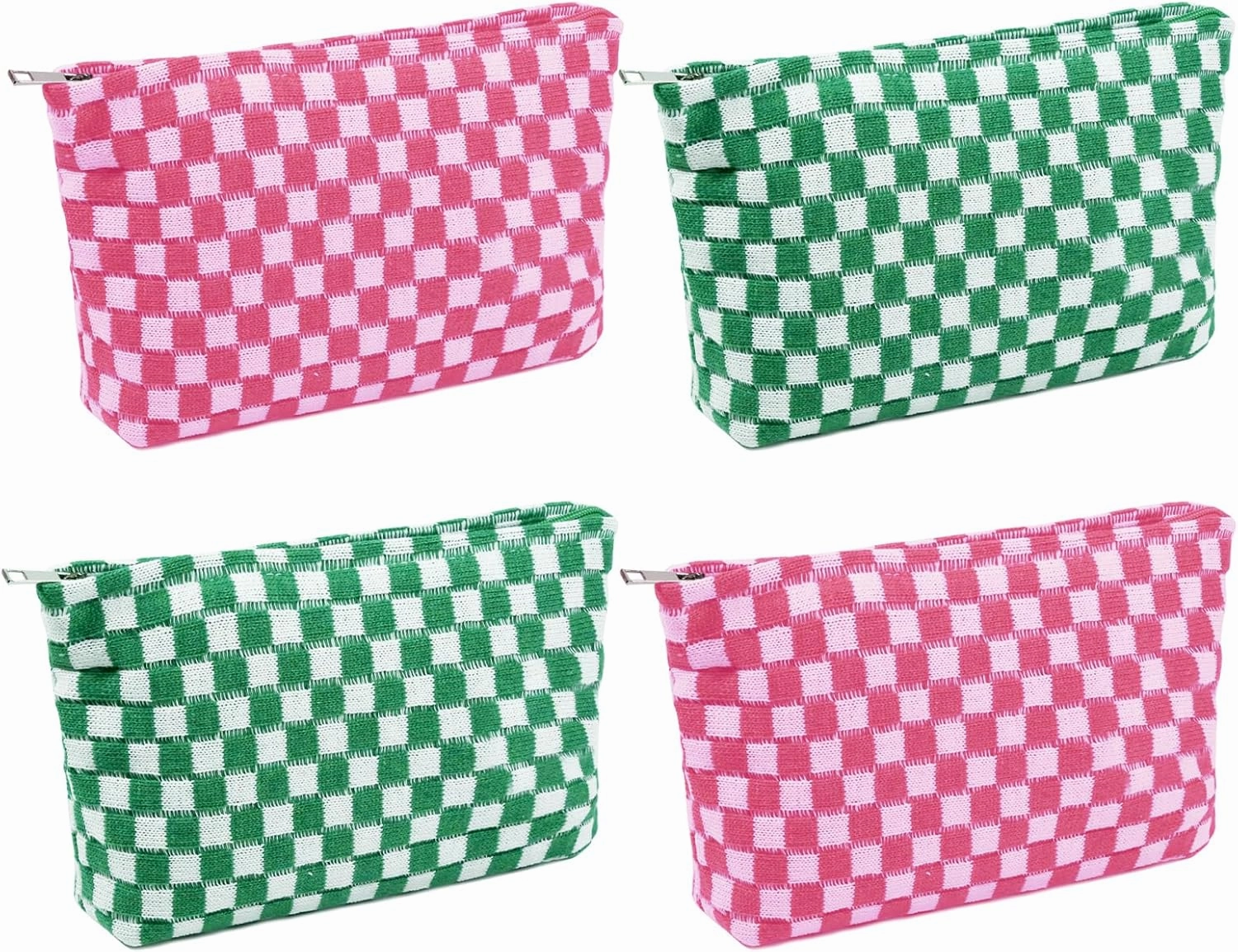 Checkered Makeup Bags 4 Piec Pink Green Large Capacity Travel Toiletry Bags Organizer Cute Cosmetic Bag for Women Aesthetic Accessories Storage Makeup Brushes Ideal for Travel