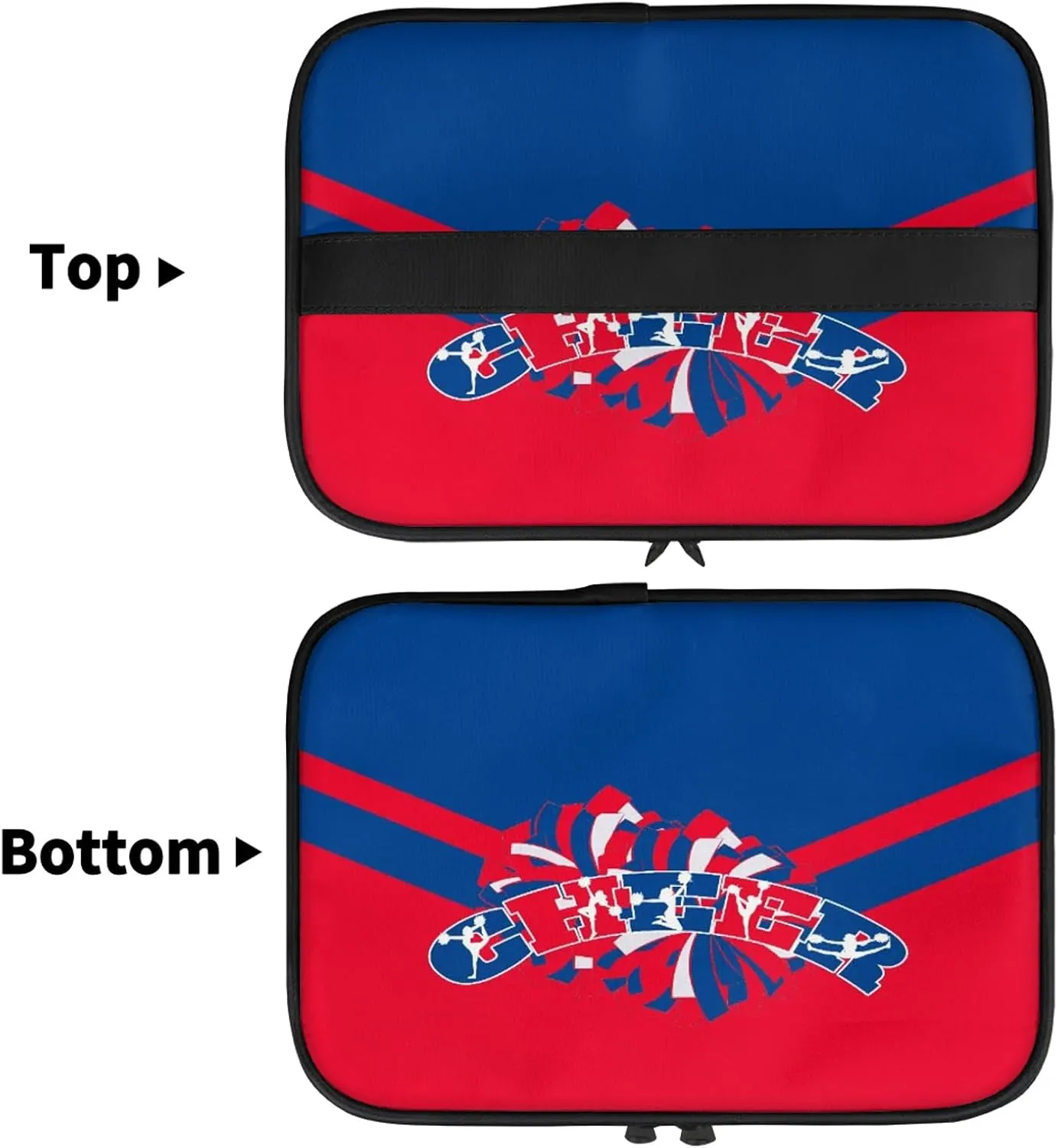 Cheer Custom Name Makeup Bag Personalized Large Cosmetic Case Portable Travel Make Up Organizer for Women Girls With Handle, Blue Red