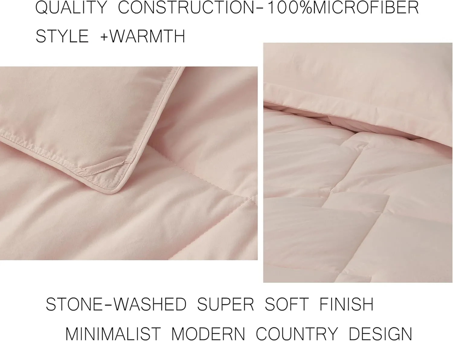 Chezmoi Collection Logan Blush Pink Comforter Set King Size 3-Piece Soft Lightweight Stone-Washed Microfiber Comforter Set for All Season (1 Comforter 104x92, 2 Shams)