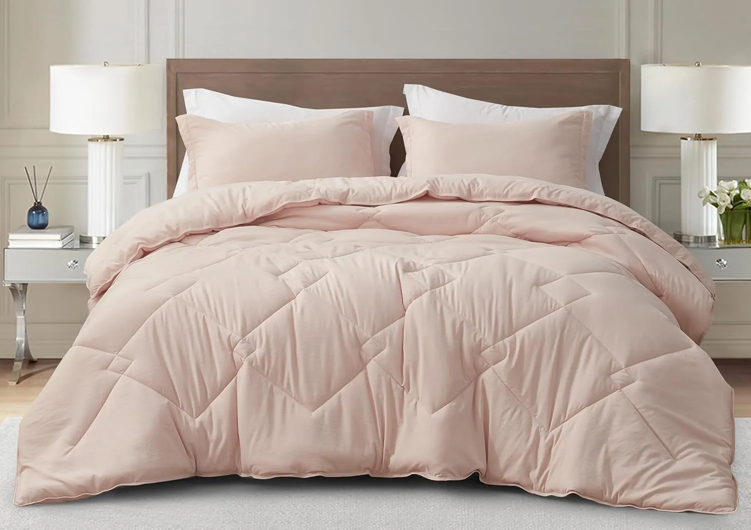 Chezmoi Collection Logan Blush Pink Comforter Set King Size 3-Piece Soft Lightweight Stone-Washed Microfiber Comforter Set for All Season (1 Comforter 104x92, 2 Shams)