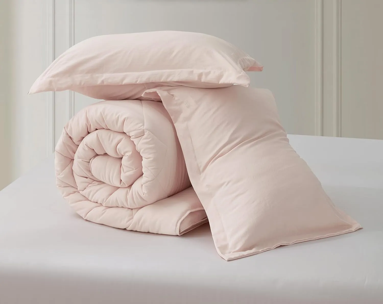 Chezmoi Collection Logan Blush Pink Comforter Set King Size 3-Piece Soft Lightweight Stone-Washed Microfiber Comforter Set for All Season (1 Comforter 104x92, 2 Shams)
